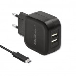 Qoltec duálna USB nabíjačka 17W s USB-C káblom