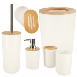 Kúpeľňový set 6 ks biely s bambusovými doplnkami