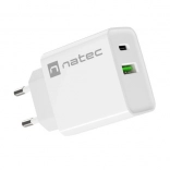 Sieťová nabíjačka NATEC Ribera 20W, 1× USB‑C + 1× USB‑A, biela
