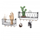 Závesná polička s háčikmi – čierna, 25,5 cm