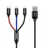 Baseus kábel 3v1 USB-C / Lightning / Micro USB, 3,5 A, 0,3 m, čierny