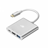 Adaptér USB C HUB 3v1 - HDMI, USB, PD strieborný