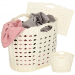 Skladací kôš na bielizeň s držadlami, krémový