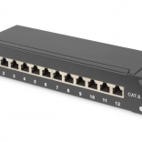 Patch panel 10" 12 portov CAT6 S/FTP 1U so správcom káblov – čierny
