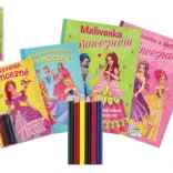 Princezné – omaľovánky a aktivity 4 zošity + pastelky CZ/SK