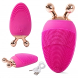 Sonický masážny kefka na tvár s 3D rotujúcimi guľôčkami – Ružový