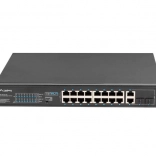 Neriadený PoE+ switch 16× Fast Ethernet s 2× Combo Gigabit uplink, rack 19", 150 W