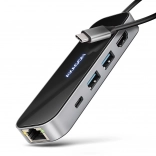 Viacportový USB-C hub 6 v 1 s HDMI 4K/60 Hz, GLAN a PD 100 W