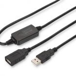 Aktívny predlžovací kábel USB 2.0 USB-A (samec) na USB-A (samica) 15 m, čierny