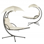 Závesné hojdačkové ležadlo s baldachýnom, béžové