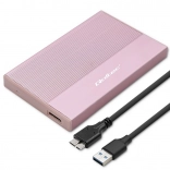 Hliníkový box na disk 2.5" SATA s USB 3.0, 5 Gb/s, až 2 TB – ružový