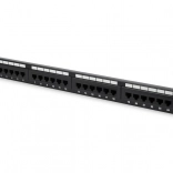 Patch panel 19" 24 portov, kategória 6, U/UTP, 1U s podporou kábla, čierny