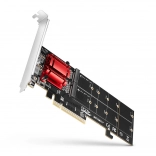 AXAGON PCIe x8 adaptér pre 2× M.2 NVMe s RAID, kompatibilný bez bifurkácie, plná aj nízkoprofilová záslepka