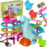 Závodná dráha dinosaurus so šmykľavkou, pohyblivými schodmi, LED a zvukom