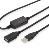 Aktívny predlžovací kábel USB 2.0 USB‑A (samec) na USB‑A (samica) 10 m, čierny