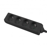 čierna predlžovacia lišta 1,5 m, 4 zásuvky, medený kábel