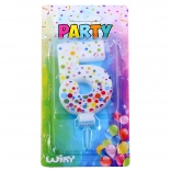 Párty sviečka číslo 5 s bodkami