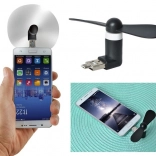 Mini vetráčik k telefónu 2 v 1 USB/microUSB – čierny