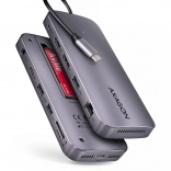 Axagon HMC-12GM2 USB-C hub 12v1 s M.2 NVMe/SATA, 10 Gb/s, HDMI/DP 4K 60 Hz, GLAN, SD/microSD, audio, PD 100 W