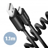 Axagon Twister USB‑C na USB‑A kábel 1,1 m, USB 2.0, 3 A, hliník, čierny