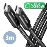 USB‑C kábel 3 m 240 W PD s nylonovým opletením AXAGON