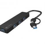 USB hub NATEC Mayfly 4× USB 3.0 s adaptérom USB‑C/USB‑A, čierny