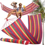 Záhradná hojdacia sieť s drevenými výstuhami 200 × 80 cm, pruhovaná