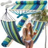 Záhradná hojdacia sieť s drevenou výstuhou, pruhovaná, 200 × 80 cm